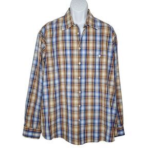 Bullock Jones Plaid Button Down Shirt XXL *SEE Blue Brown Orange Long Sleeve USA